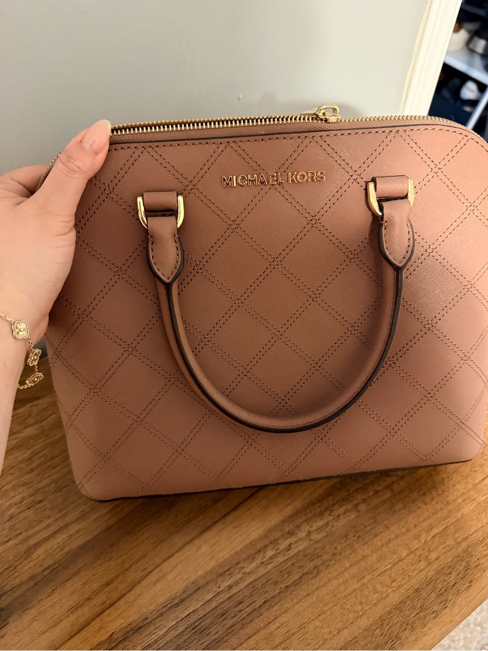 Michael Kors Quilted Saffiano Leather Satchel in Dusty Rose